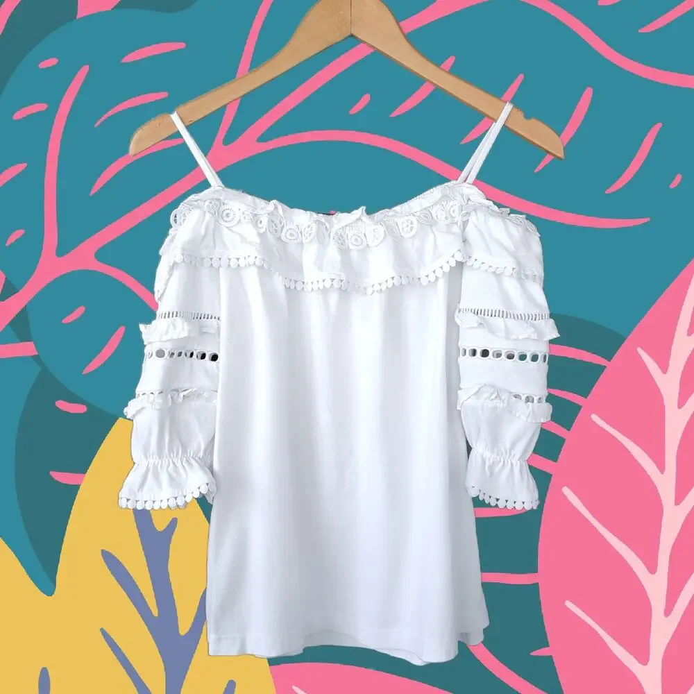 Lilly Pulitzer Brentwood Off The Shoulder Top Size Small Ruffle Cutout White